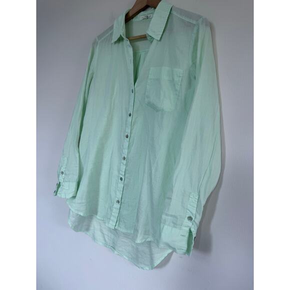 EILEEN FISHER light green 100% organic cotton long sleeve button down shirt top - Picture 6 of 7